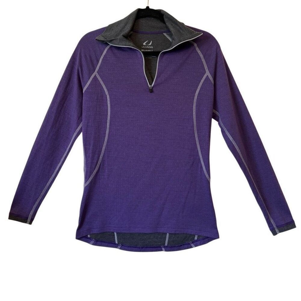Ulvang Women’s Top Purple & Gray Long Sleeve Merino Wool Blend Running Sport SzL